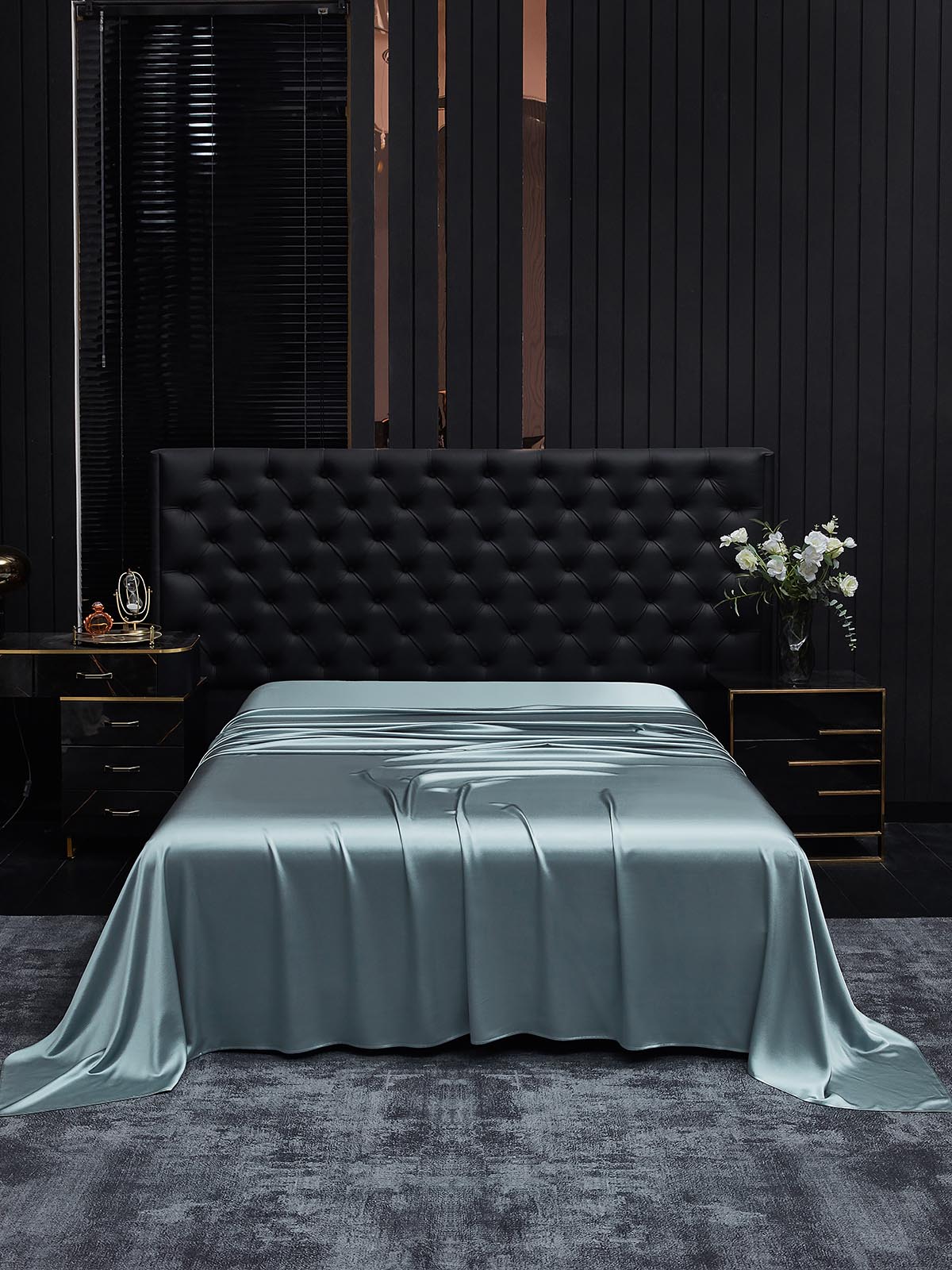 [Gråblå] SilkSilky-SE 22Momme Rent Silke Sheet 001