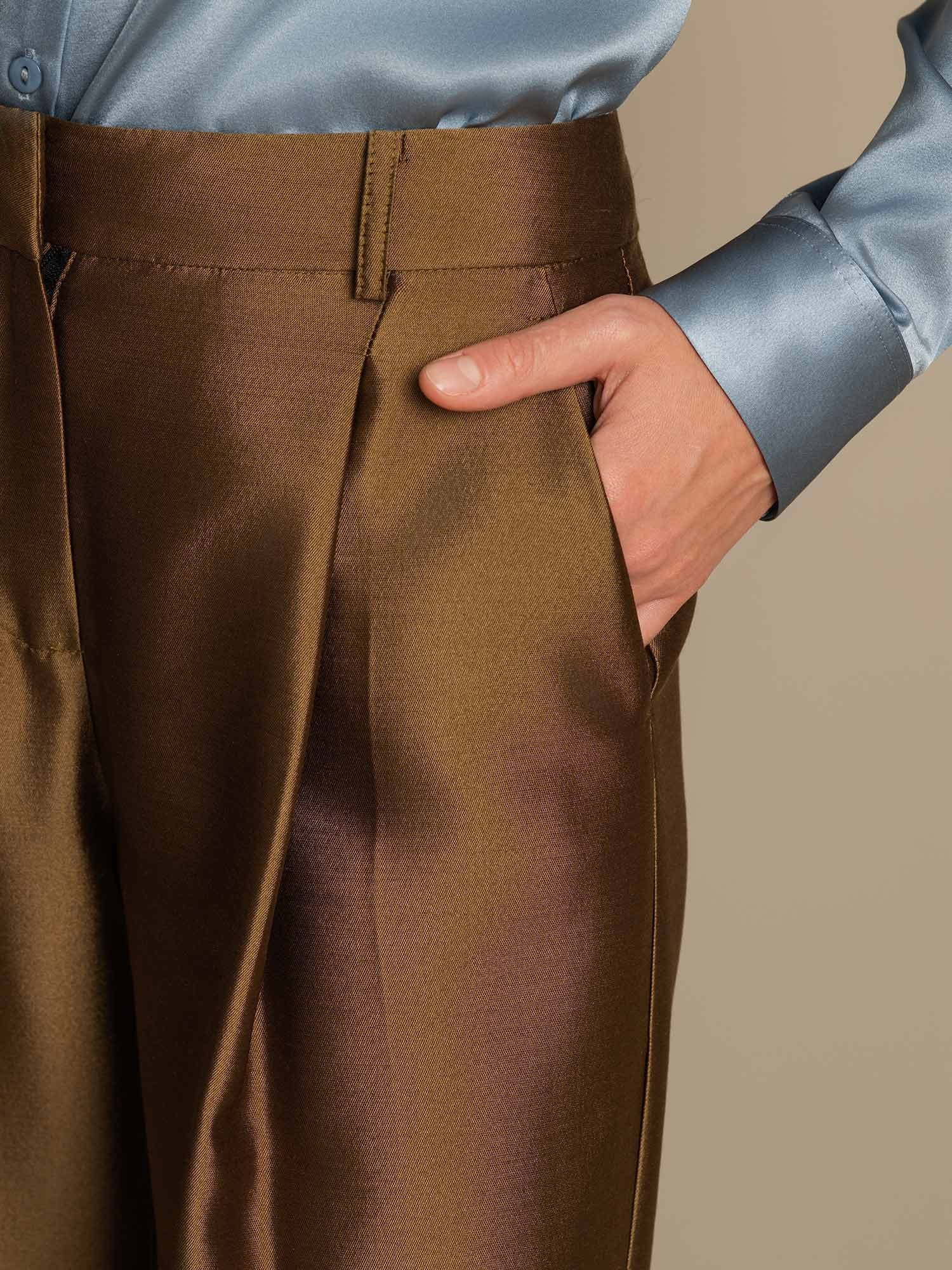 [Brons] SilkSilky-SE 32Momme Silk-Wool Blend Womens Pants 004,