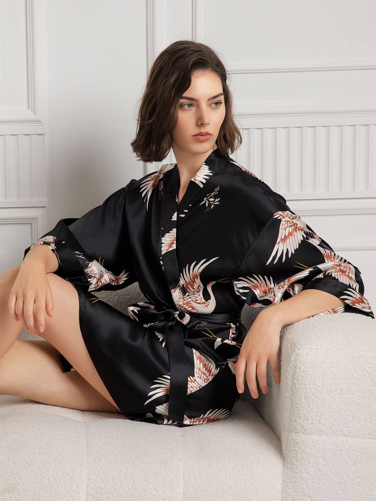 [Svart] SilkSilky-SE Rent Silke Womens Robe 004