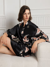[Svart] SilkSilky-SE 3/4 Sleeve Dam Morgonrock 004