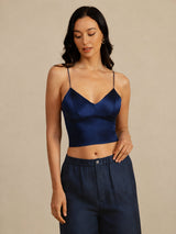 [Mörkblå] SilkSilky-SE Spaghetti Strap V Neck Cami Toppar 005