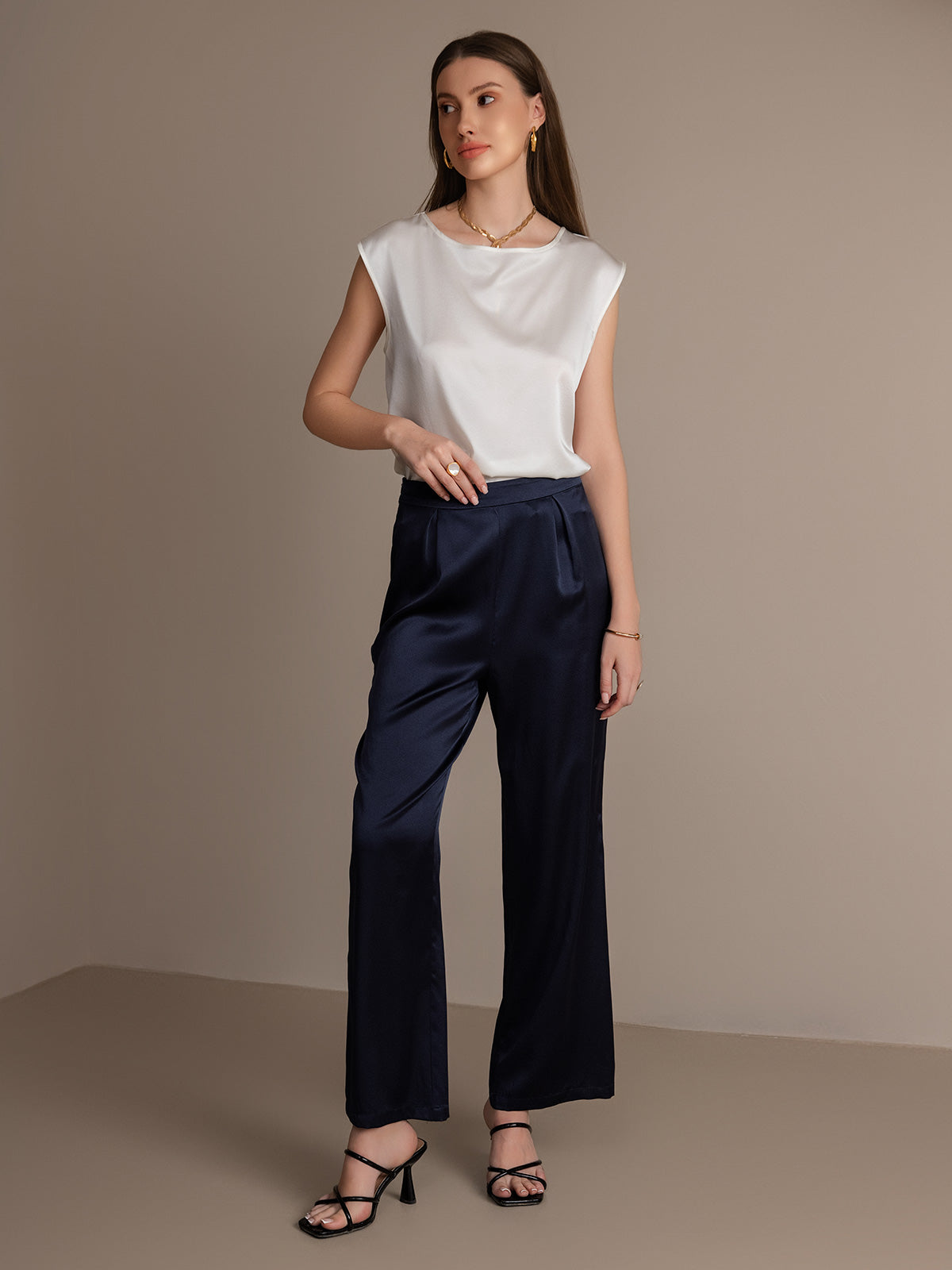 SilkSilky SE 19Momme Silke Womens Pants Mörkblå 005