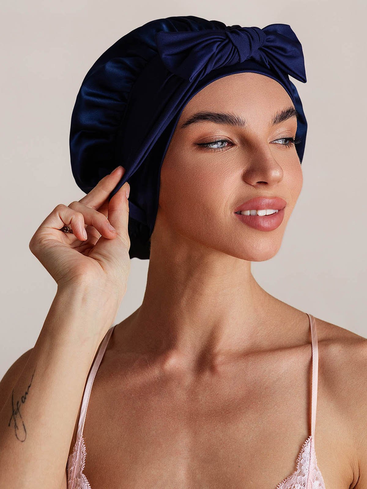 SilkSilky-SE Rent Silke Sleep Cap Mörkblå 006