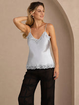 [Gråblå] SilkSilky-SE Spaghetti Strap V Neck Cami Toppar 001