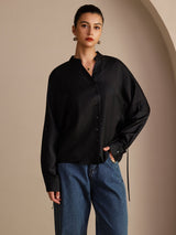 [Svart] SilkSilky-SE Long Sleeve Blouse 004