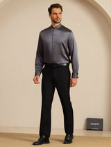 [Mörkgrå] SilkSilky-SE Long Sleeve Stand Collar Herrskjorta 008
