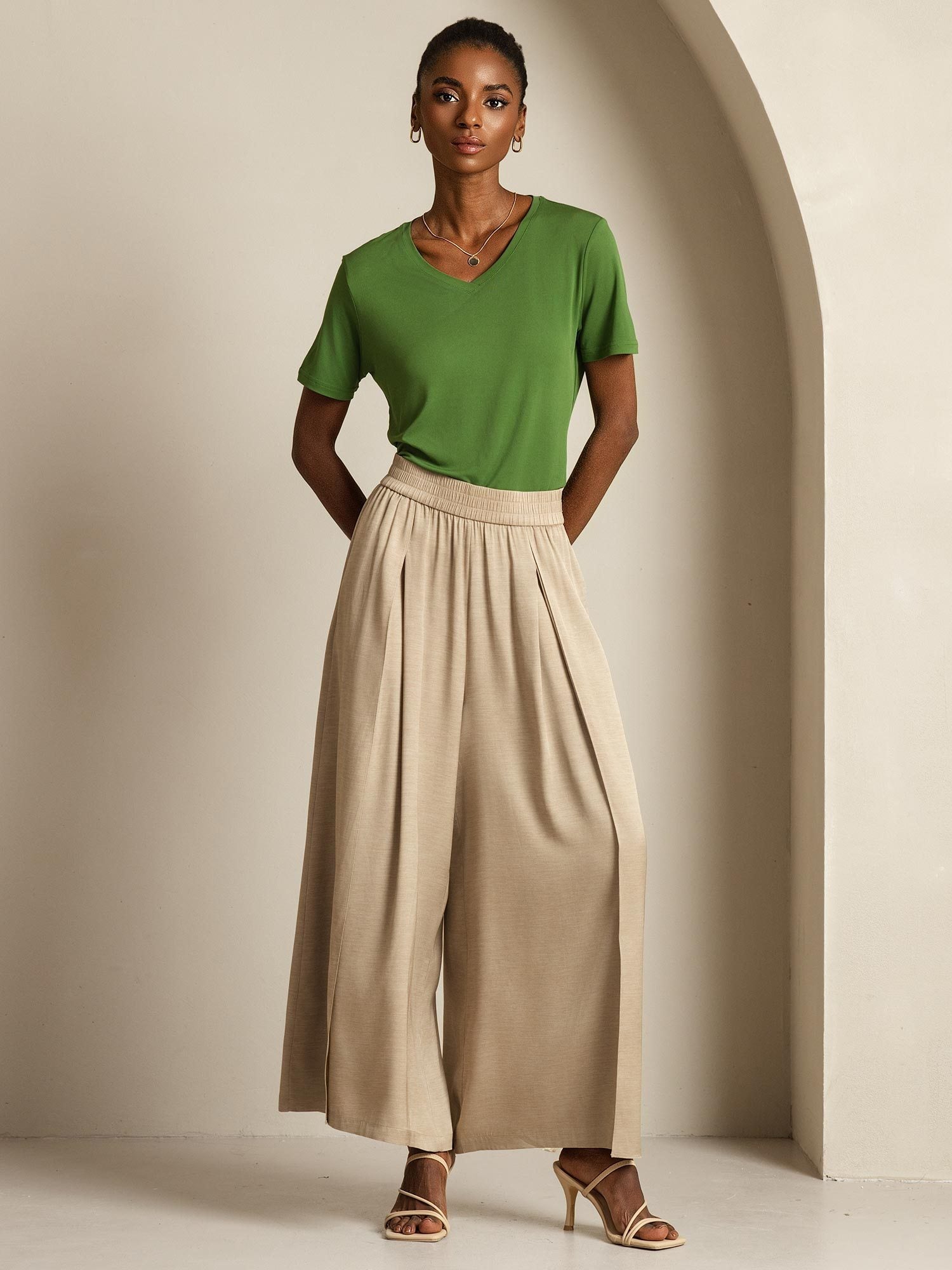 [Tan] SilkSilky-SE 19Momme Silke Womens Pants 009