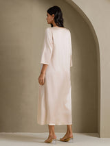 [Beige] SilkSilky-SE 3/4 Sleeve Round Neck Klänning 002