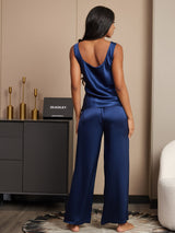 [Mörkblå] SilkSilky-SE Ärmlös Fyrkantig Ringning Camisole Set 002
