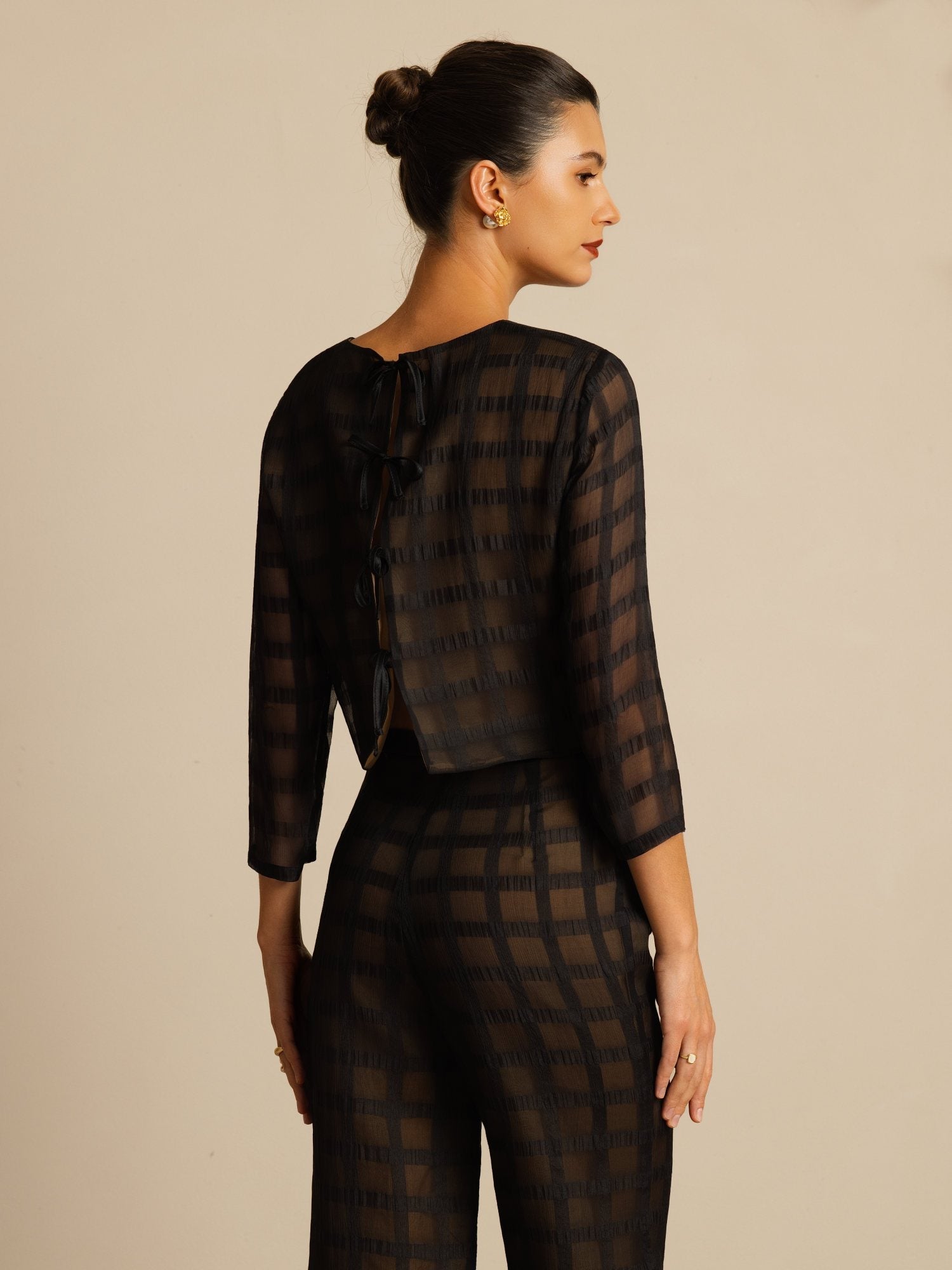 [Svart] SilkSilky-SE Rent Silke Lång Ärm Rund Halsringning Women''s Outfit Sets 007