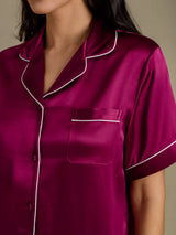 [Fuchsia] SilkSilky-SE Short Sleeve Lapel Collar Dam Pyjama 004