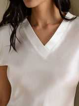 [Vit] SilkSilky-SE Cap Sleeve V Neck Nattlinne 004