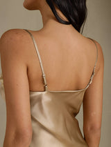 [Champagne] SilkSilky-SE Spaghetti Strap V Neck Nattlinne 005