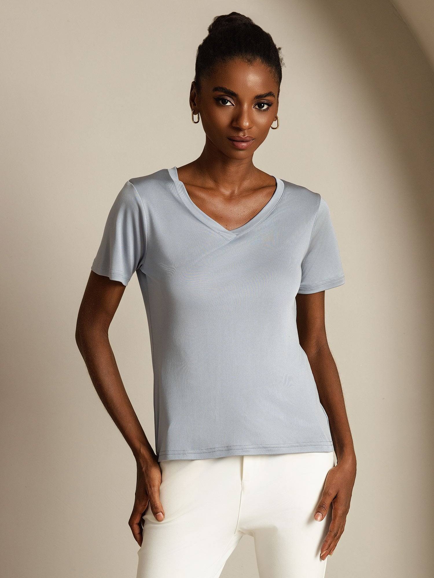 [Ljusgrå] SilkSilky-SE Rent Silke Womens T-Shirt 003