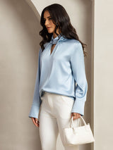 [Gråblå] SilkSilky-SE 19Momme Silke Womens Shirt 007