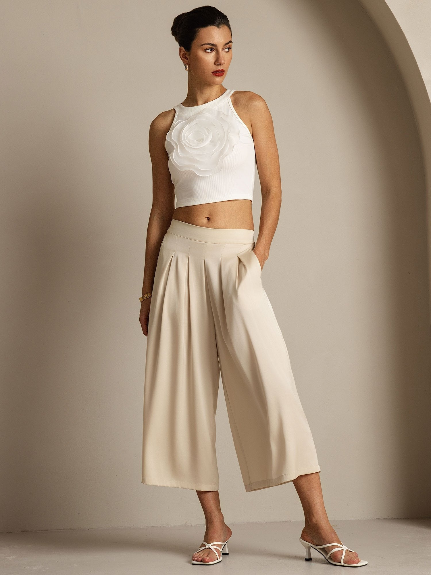 [Beige] SilkSilky-SE 19Momme Silke Womens Pants 007