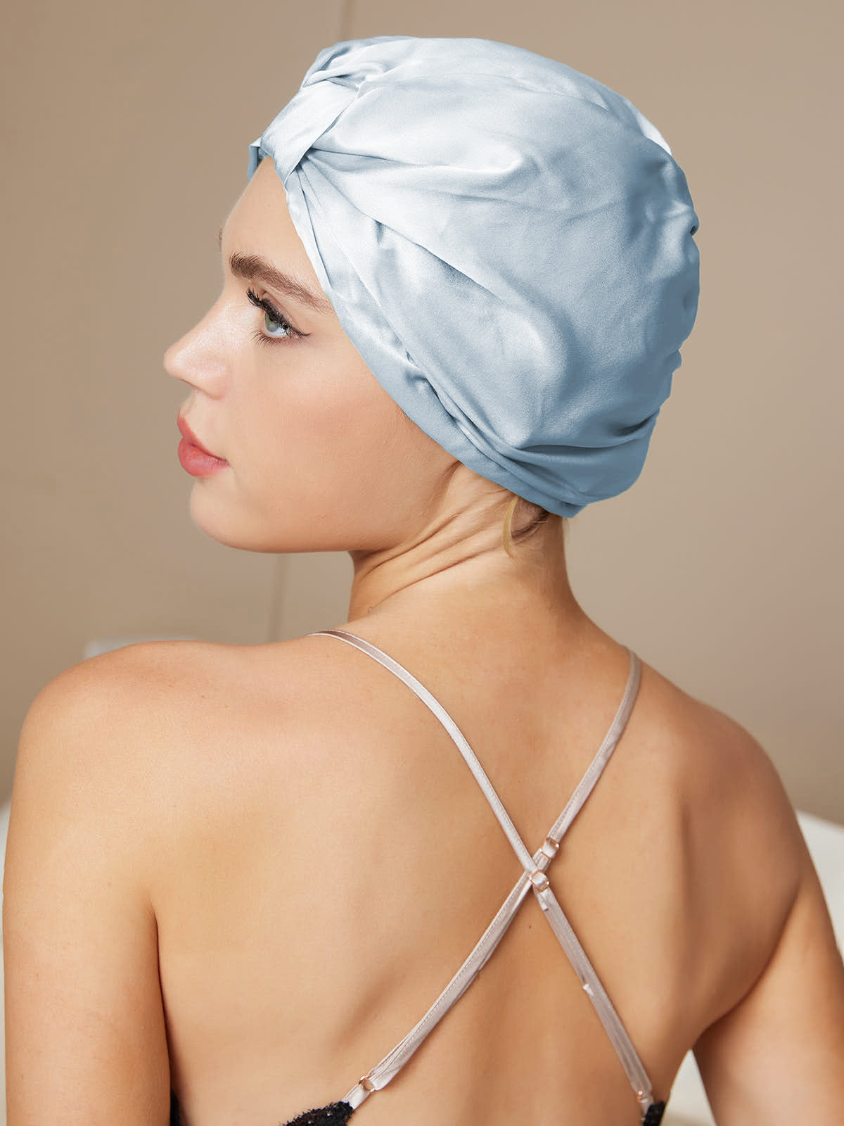 [Ljusblå] SilkSilky-SE Rent Silke Sleep Cap 002