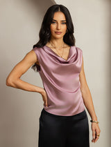 [Blek Mauve] SilkSilky-SE Cap Sleeve Cowl Neck Dam T-Shirt 004