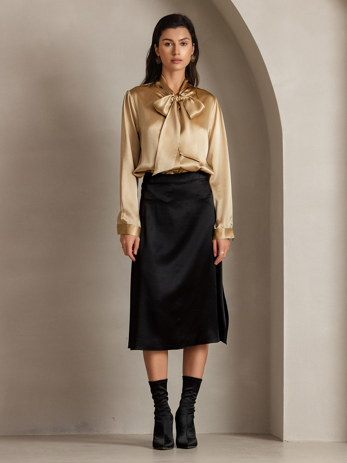 [Svart] SilkSilky-SE 19Momme Silke Skirt 003