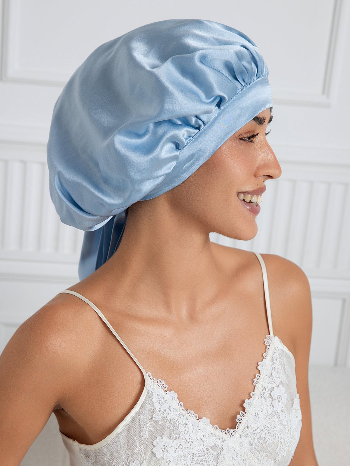 [Ljusblå] SilkSilky-SE Rent Silke Sleep Cap 005