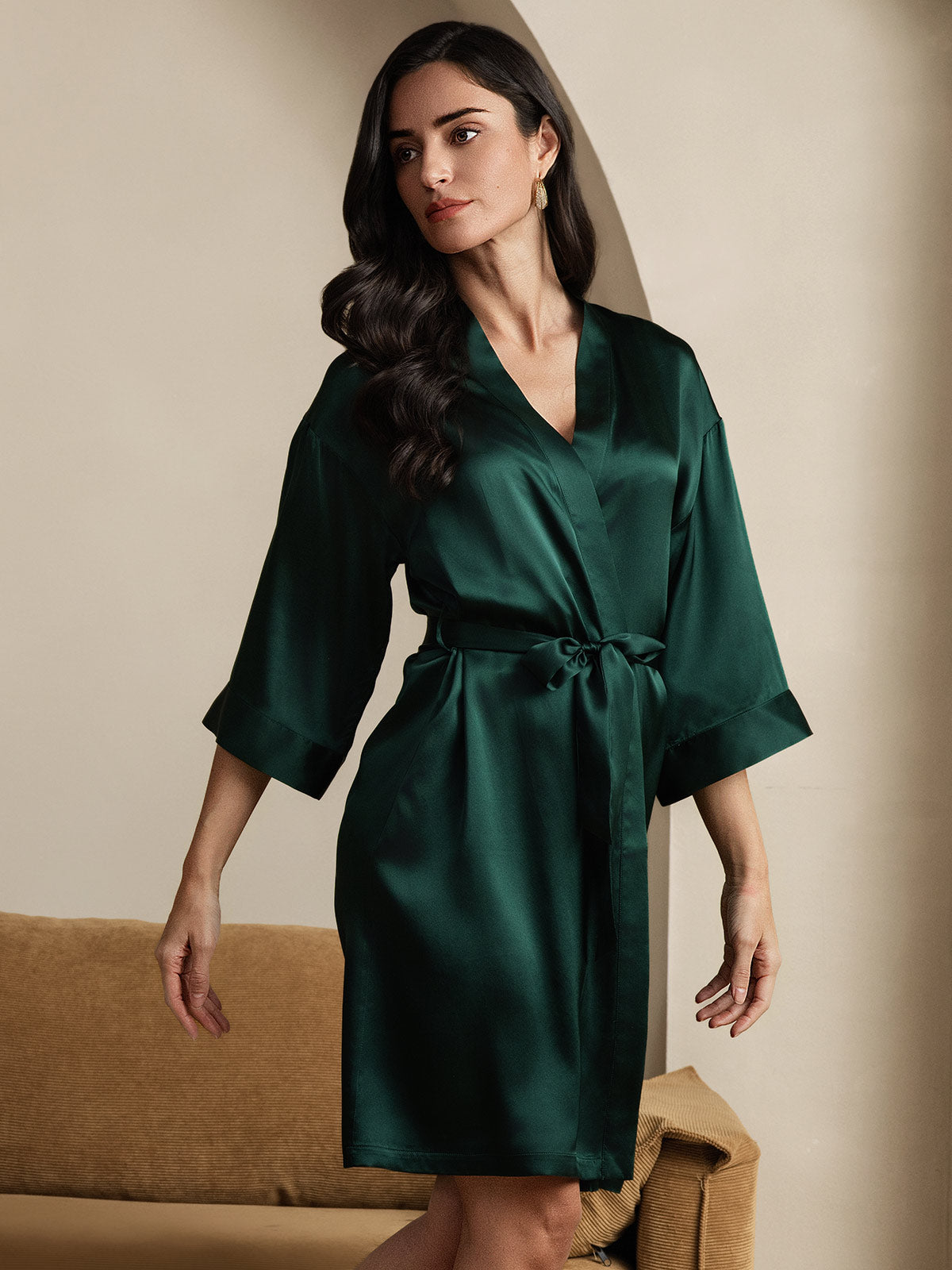 [Mörkgrön] SilkSilky-SE Rent Silke Womens Robe 001