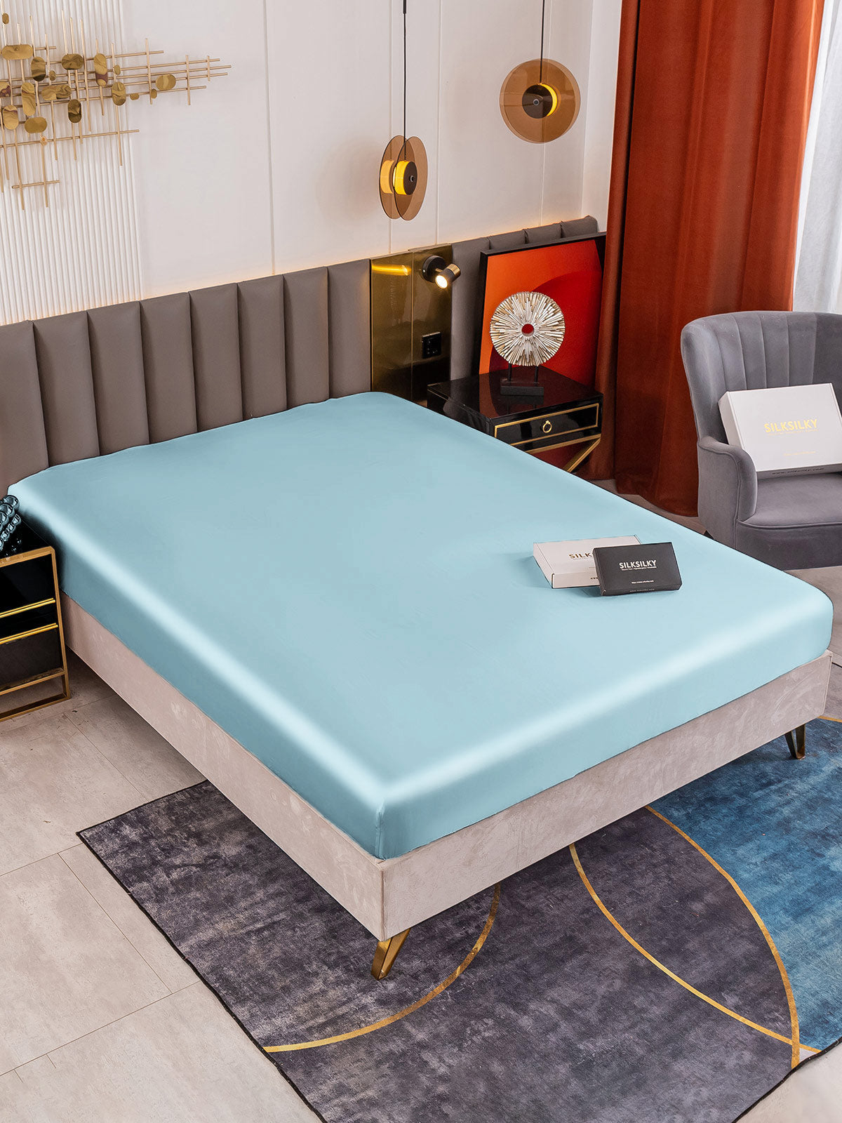 [Ljusblå] SilkSilky-SE 19Momme Rent Silke Sheet 001