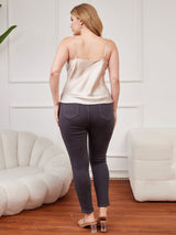 [Beige] SilkSilky-SE Spaghetti Rem V Ringning Plus Storlek Cami Toppar 002