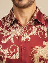[Vinröd Drake] SilkSilky-SE Long Sleeve Lapel Collar Herrskjorta 005