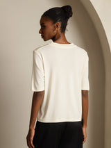 [Beige] SilkSilky-SE Half Sleeve Crewkrage Dam T-Shirt 002