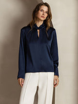 [Mörkblå] SilkSilky-SE 19Momme Silke Womens Shirt 005