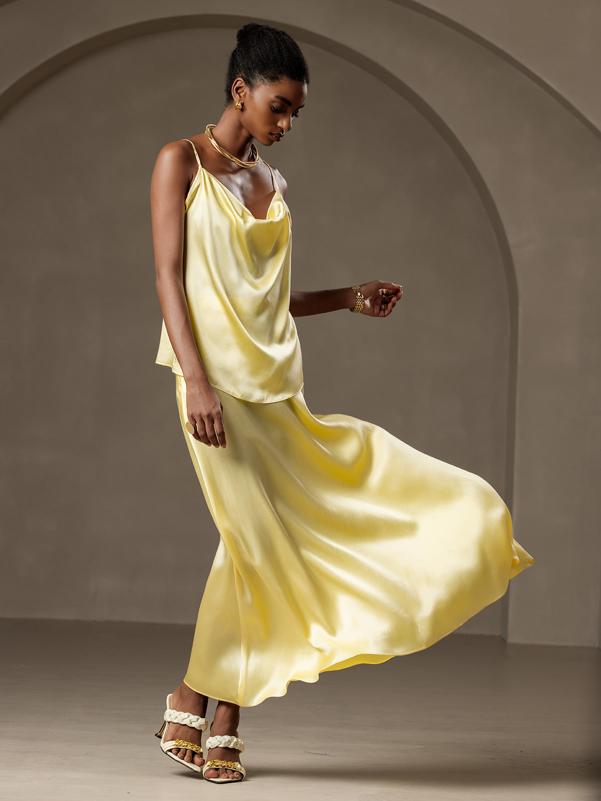 [Ljusgul] SilkSilky-SE 19Momme Silke Skirt 006