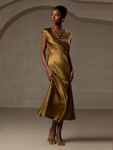 [Brun] SilkSilky-SE Kappärm Scoop Neck Klänning 006