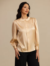 [Champagne] SilkSilky-SE 19Momme Long Sleeve Round Neck Blus 003