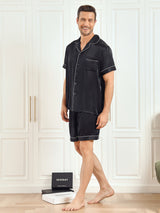 [Svart] SilkSilky-SE Short Sleeve Lapel Collar Herr Pyjama 004