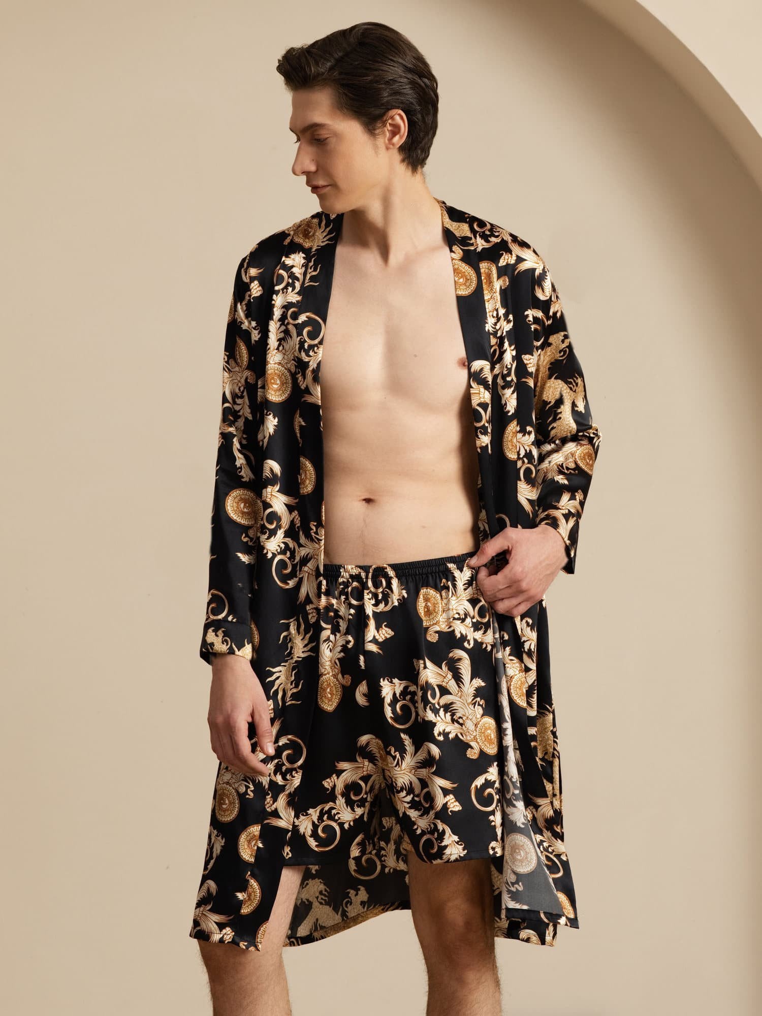 [Svart Drake] SilkSilky-SE Long Sleeve Herr Pyjama 002