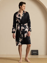 [Svart] SilkSilky-SE 19Momme Mens Robe 005
