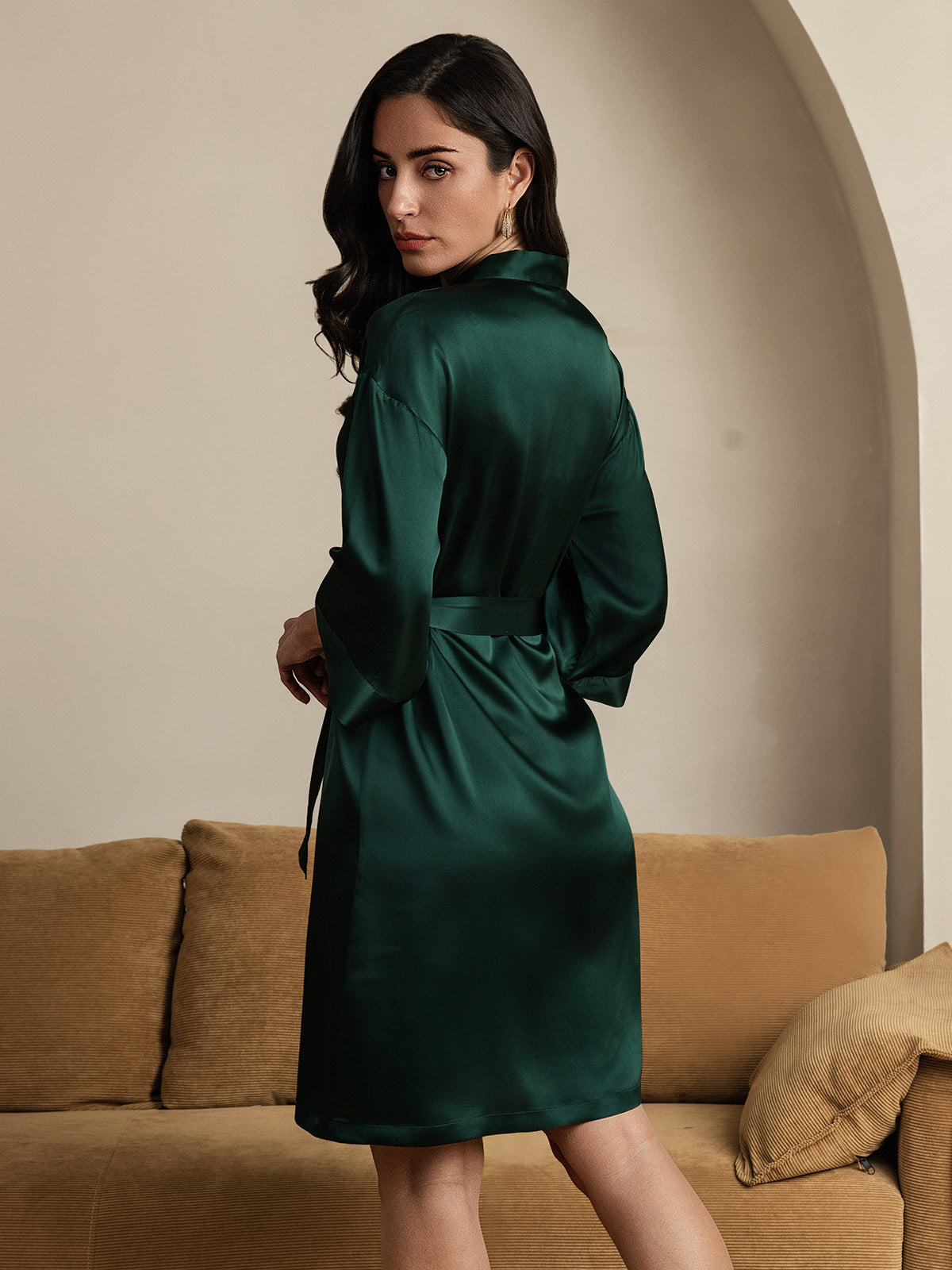 [Mörkgrön] SilkSilky-SE Rent Silke Womens Robe 002