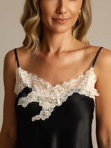 [Svart] SilkSilky-SE Spaghetti Rem V Ringning Camisole Set 004
