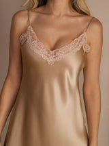 [Champagne] SilkSilky-SE Spaghetti Strap V Neck Nattlinne 008