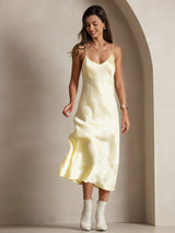 [Ljusgul] SilkSilky-SE Spaghetti Strap V Neck Klänning 006