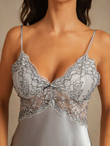 [Gråblå] SilkSilky-SE Spaghetti Strap Deep V Neck Nattlinne 005