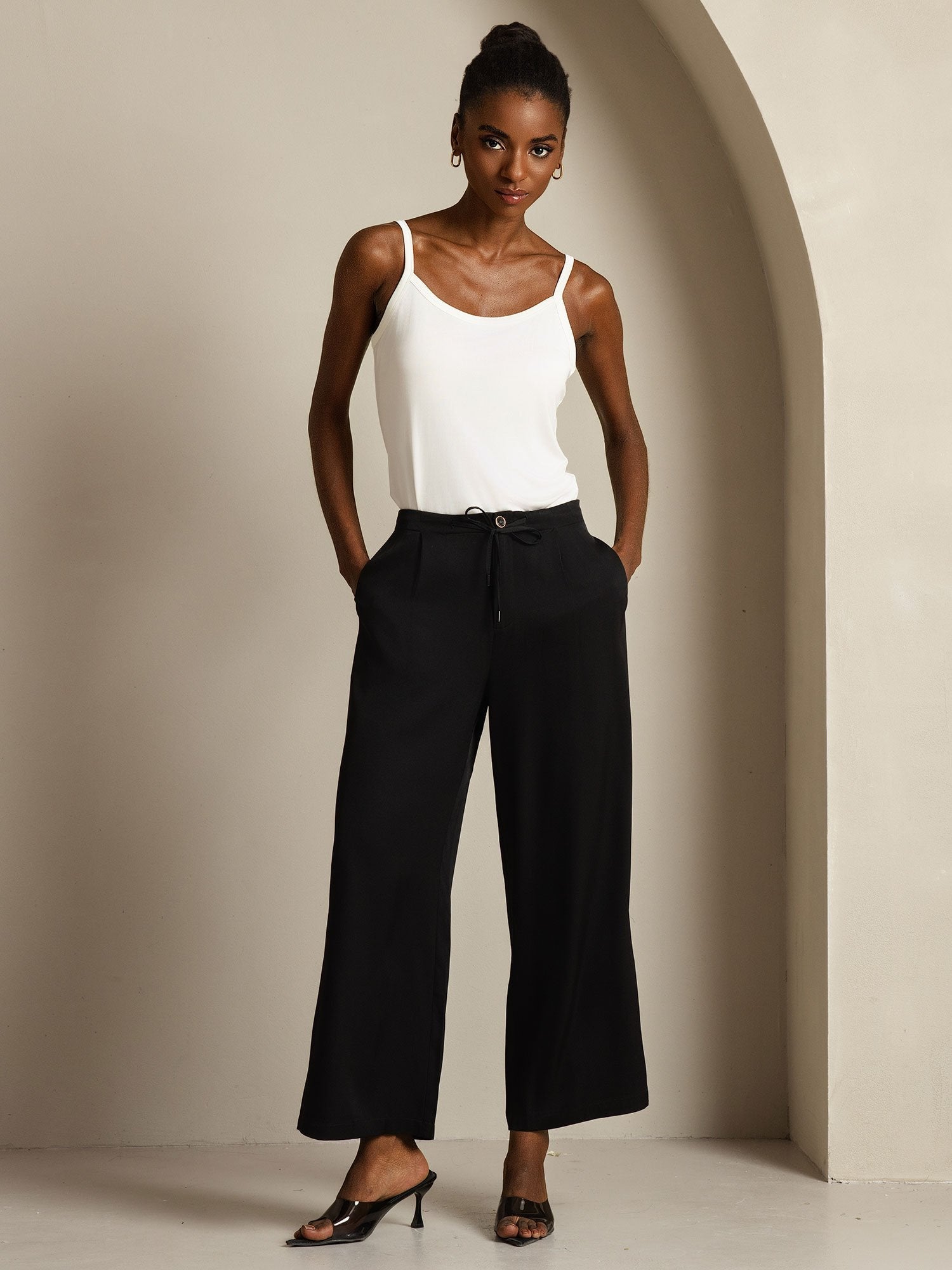 [Svart] SilkSilky-SE 19Momme Silke Womens Pants 006