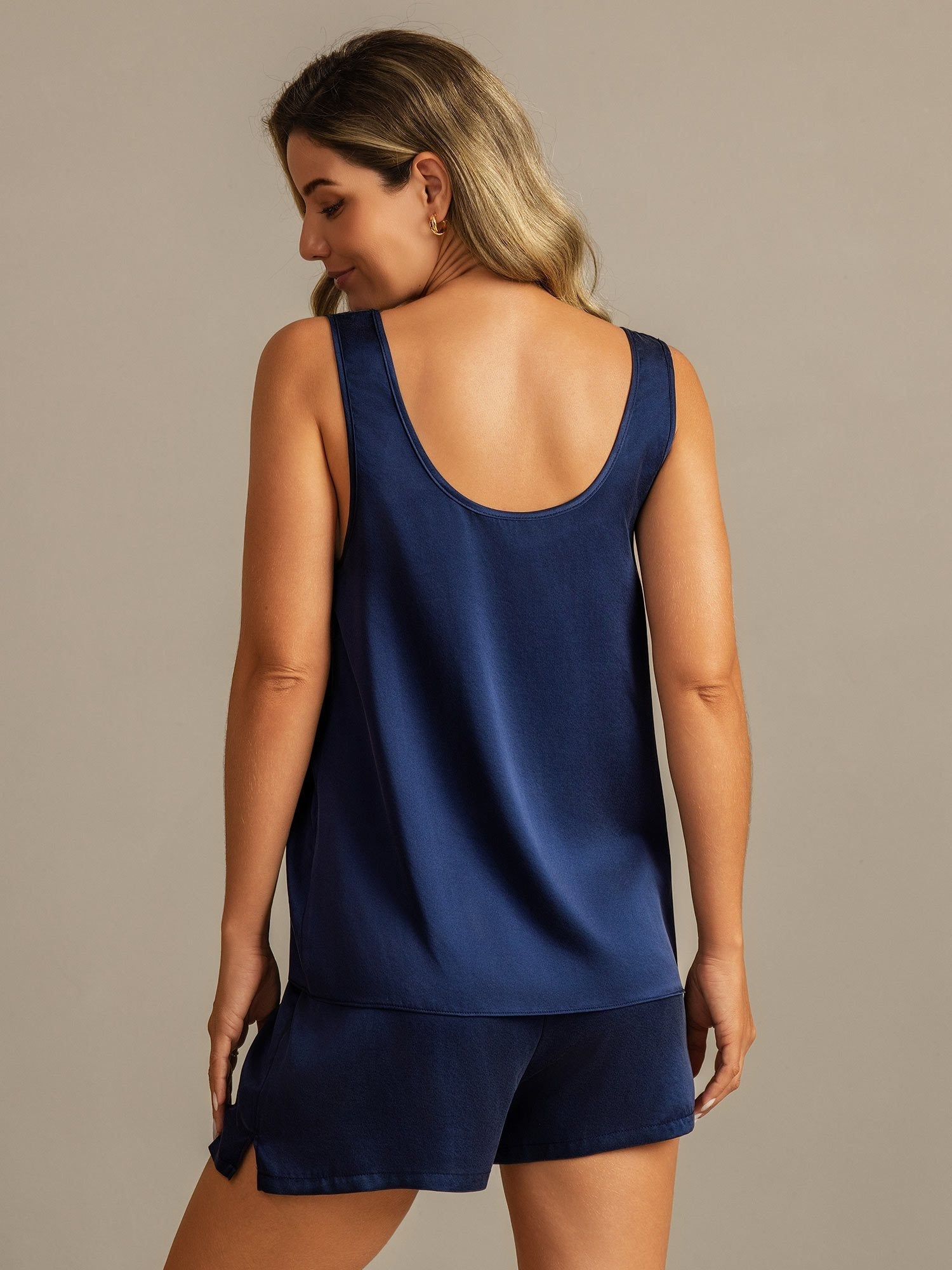 [Mörkblå] SilkSilky-SE 19Momme Silke Womens Pajamas 002