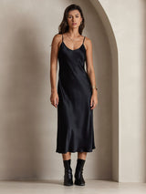 [Svart] SilkSilky-SE Spaghetti Strap V Neck Klänning 005
