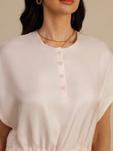 [Rosa] SilkSilky-SE 18Momme Kappärm Henley-halsringning Klänning 004