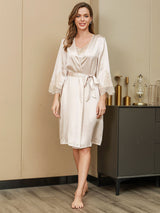 [Elfenben] SilkSilky-SE Rent Silke 3/4 Ärm Womens Robe 004