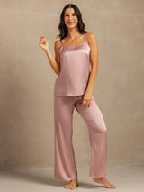 [Persikohud] SilkSilky-SE 19Momme Spaghetti Rem Djup Rund Halsringning Camisole Set 003