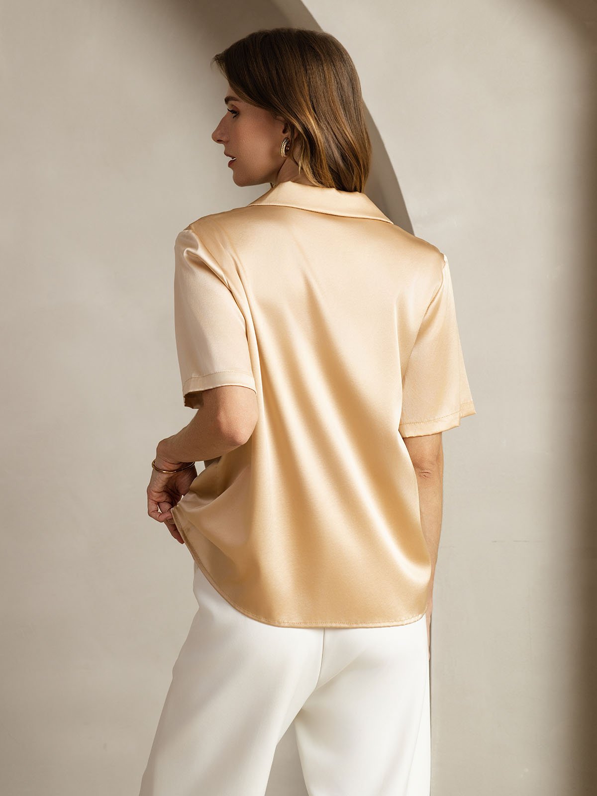 [Champagne] SilkSilky-SE 19Momme Silke Skårad Damskjorta 002