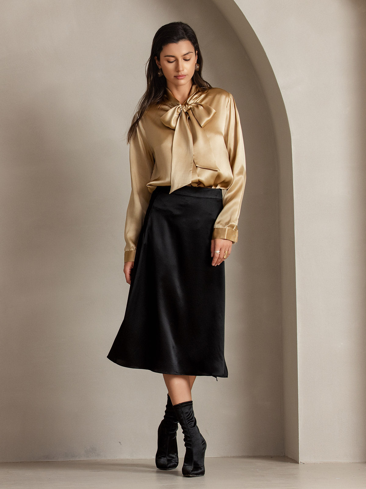[Svart] SilkSilky-SE 19Momme Silke Skirt 005