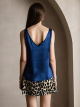 [Mörkblå] SilkSilky-SE Sleeveless V Neck Cami Toppar 002